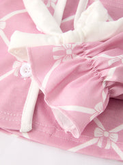 Mommy & me Autumn Check Bow Girls Lapel Pajamas