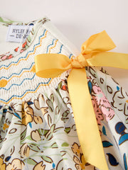 Fall  Embroidery Smocking Bow Floral Leaf Baby Girls Dress
