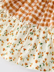 Autumn Patchwork Floral & Plaid Long Sleeve Girls Dress