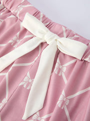 Mommy & me Autumn Check Bow Girls Lapel Pajamas