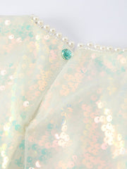 Iridescent Sequin Bow Ruffle Tulle Girls Dress