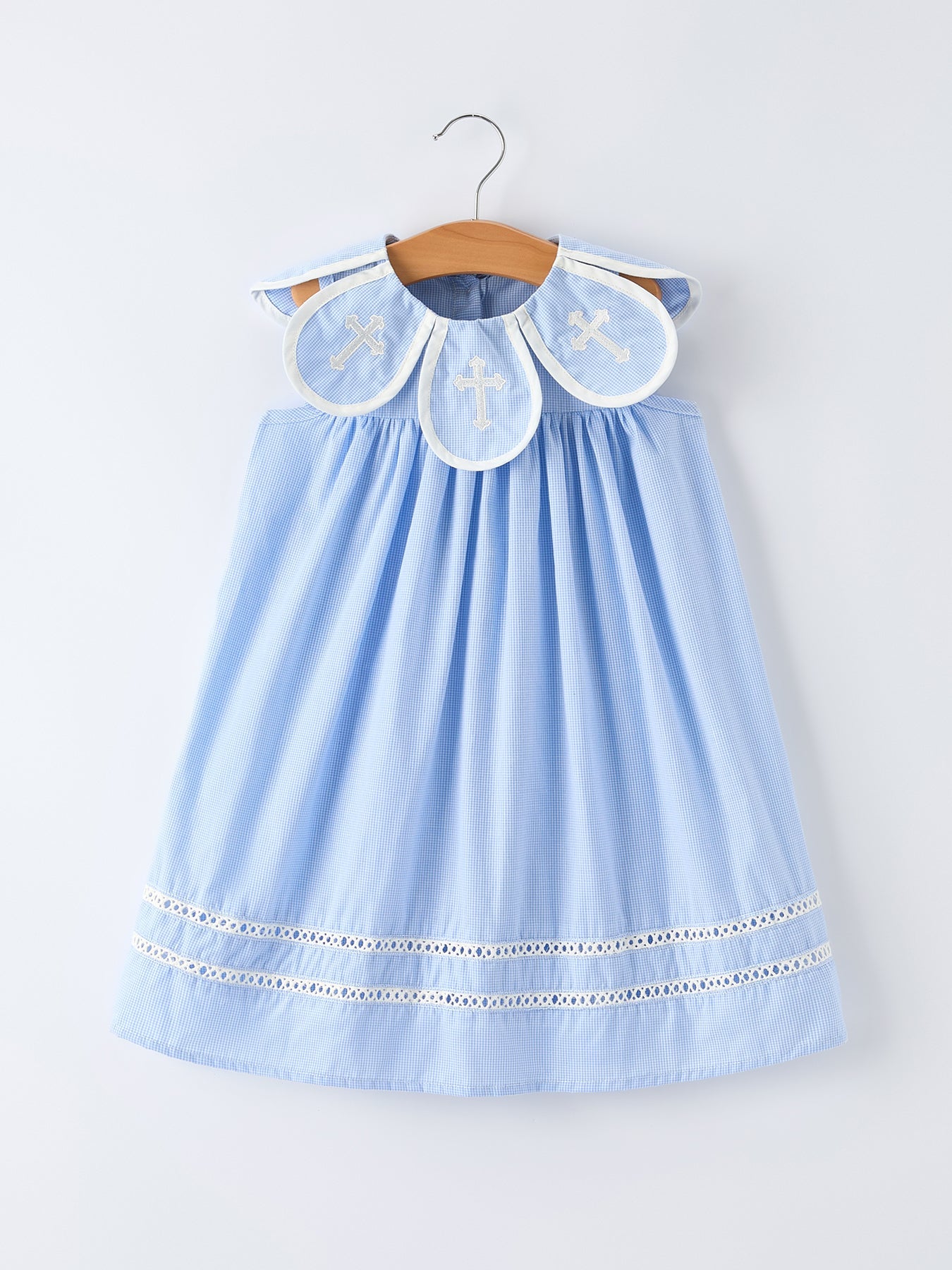PREORDER Blue Petal Peter Pan Collar Bishop Christening Girls Dress