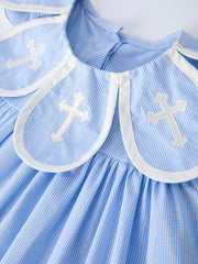 PREORDER Blue Petal Peter Pan Collar Bishop Christening Girls Dress