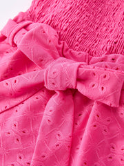 Spring Hot Pink Short-sleeved Girls Jumpsuit