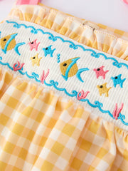 Fish Embroidery Smocking Plaid Baby Girl Romper