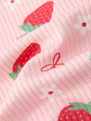 Strawberry Bow Girls Short Sleeves Dress