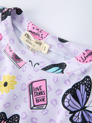 Girls Butterfly Long Sleeve Ruffle Swimsuit Set