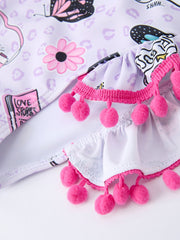 Girls Butterfly Long Sleeve Ruffle Swimsuit Set