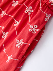 Red Color Girl Bow Strap Ruffle Dress