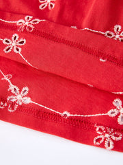 Red Color Girl Bow Strap Ruffle Dress