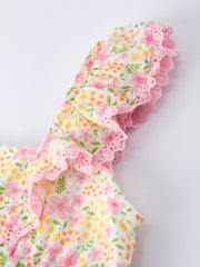 Floral Girls Smocked Ruffle Romper