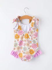 Floral Print Girls Ruffle Leg One Piece Swimsuit