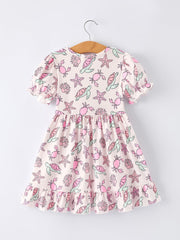 Ocean Print Girl Ruffle Dress