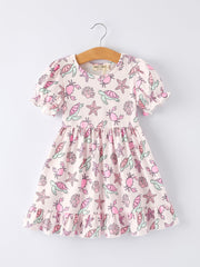 Ocean Print Girl Ruffle Dress