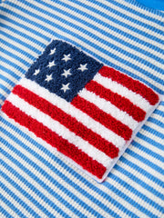 4th of July Flag Chenille Boys Set Blue Stripe Shorts