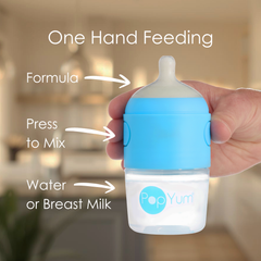 PopYum 5oz Anti-Colic Baby Bottle for Breast and Formula Feeding, 2-Pack, Blue, #1 Slow Flow Nipples
