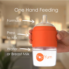 PopYum 5oz Anti-Colic Baby Bottle for Breast and Formula Feeding, 2-Pack, Orange, #1 Slow Flow Nipples