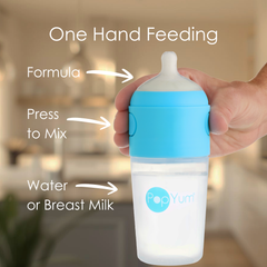 PopYum 9 oz Blue Formula Making Baby Bottle 3-Pack with White Drying Rack Bundle