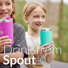 PopYum 13oz Insulated Stainless Steel Kids’ Cups with Lid and Straw, 2-Pack, Green & Pink, stackable, sippy, baby, child, toddler, tumbler