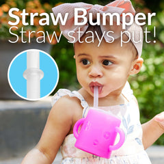 PopYum Silicone Training Cup with Straw Lid, 2-Pack for Baby, Infant and Toddler, Tumbler, Sippy, handles, 5 ounce (purple, pink)
