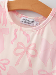Bow Print Flying Sleeve Girls Dress