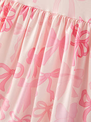 Bow Print Flying Sleeve Girls Dress