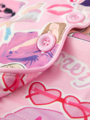 Pink TS Lapel Button Short Sleeve Shorts Pajama Set