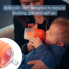 PopYum 5oz Anti-Colic Baby Bottle for Breast and Formula Feeding, 2-Pack, Orange, #1 Slow Flow Nipples