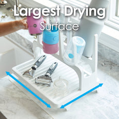 PopYum Glacier White Space Saving Drying Rack from 100% Recycled Bottles, countertop for Baby Bottles, Plastic Bags, Cups, Glass, tumblers, Compact