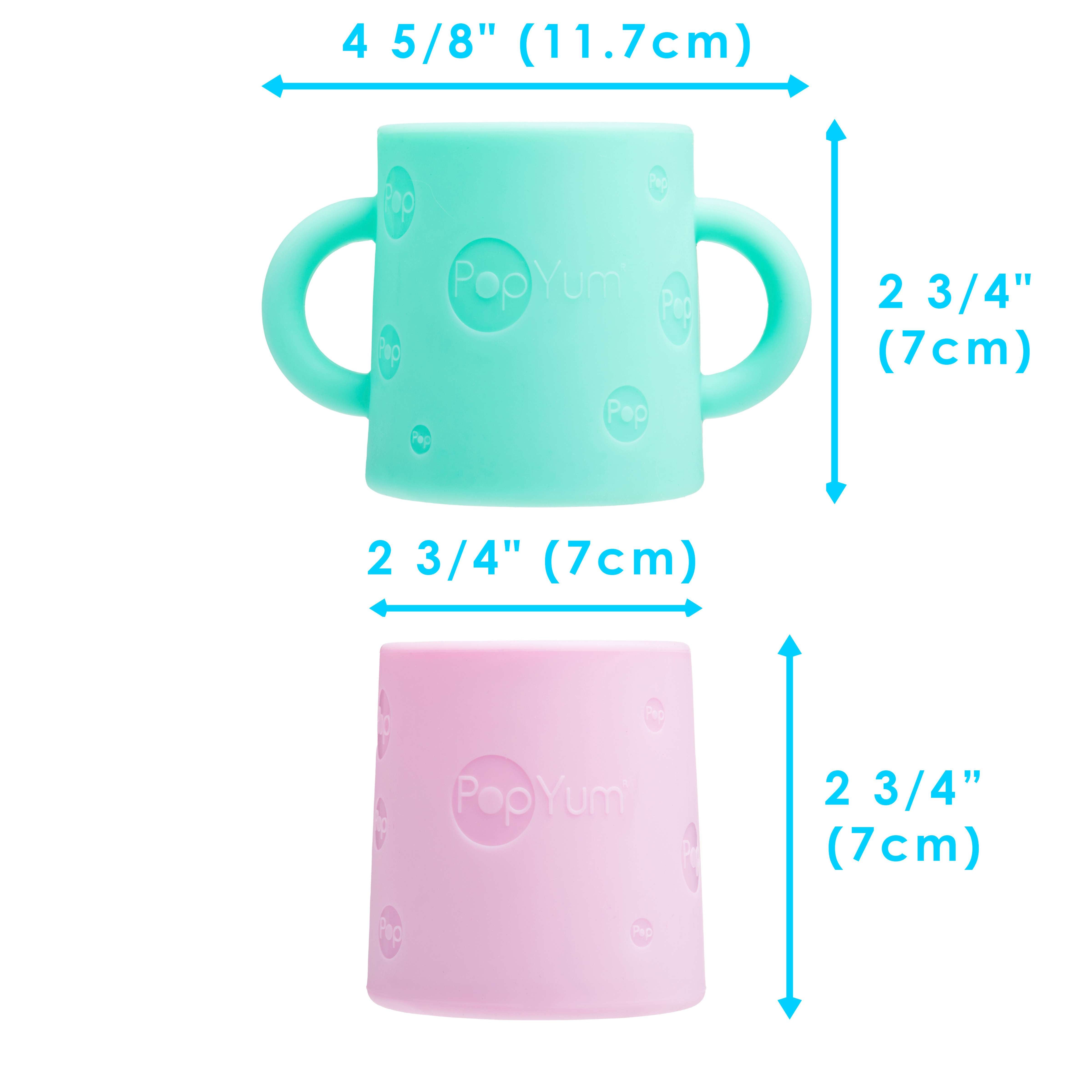 PopYum Silicone Training Cup 2-Pack for Baby and Toddler, handles, BPA Free, self feeding training, tumbler (mint green and pastel pink)