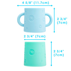 PopYum Silicone Training Cup 2-Pack for Baby and Toddler, handles, BPA Free, self feeding training, tumbler (sky blue and mint green)