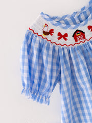 Farm Blue Smocking Embroidered Girls Dress