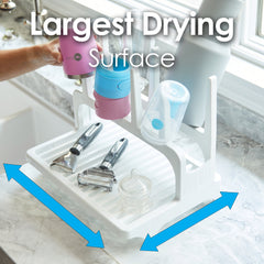 PopYum 9 oz Blue Formula Making Baby Bottle 3-Pk with Gray Drying Rack & Clear Drying Mat Bundle