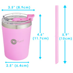 PopYum 9oz Insulated Stainless Steel Kids’ Cups with Lid and Straw, 2-Pack, Purple & Pink, stackable, sippy, baby, child, toddler, tumbler