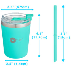 PopYum 9oz Insulated Stainless Steel Kids’ Cups with Lid and Straw, 2-Pack, Green & Pink, stackable, sippy, baby, child, toddler, tumbler