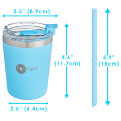 PopYum 9oz Insulated Stainless Steel Kids’ Cups with Lid and Straw, 2-Pack, Blue & Green, stackable, sippy, baby, child, toddler, tumbler