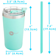 PopYum 13oz Insulated Stainless Steel Kids’ Cups with Lid and Straw, 2-Pack, Blue & Green, stackable, sippy, baby, child, toddler, tumbler