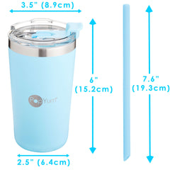 PopYum 13oz Insulated Stainless Steel Kids’ Cups with Lid and Straw, 2-Pack, Blue & Pink, stackable, sippy, baby, child, toddler, tumbler