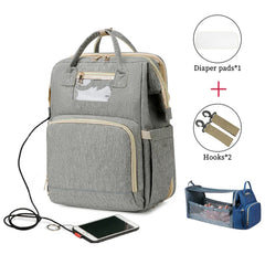 USB Diaper Bag Backpack – Foldable, Large, Insulated Mom Tote