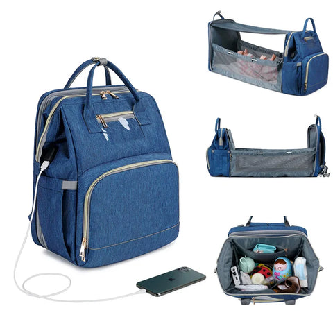 USB Diaper Bag Backpack – Foldable, Large, Insulated Mom Tote