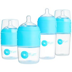 PopYum Baby Bottle Starter Set for Breast and Formula Feeding, 4-Pack, Blue, 2x 5oz Bottles (150ml) + 2x 9oz Bottles (260ml)