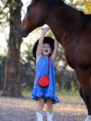 Girls Denim Ruffle Trim A-Line Dress