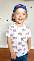Flag Print Bamboo Pocket Tee & Shorts