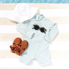 Ribbed Long-Sleeve Swimsuit for Baby · Rash Guard · Shorts · Gender-Neutral · Mint Color