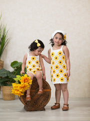 Summer Crochet Sunflower Girl Dress with Headscarf